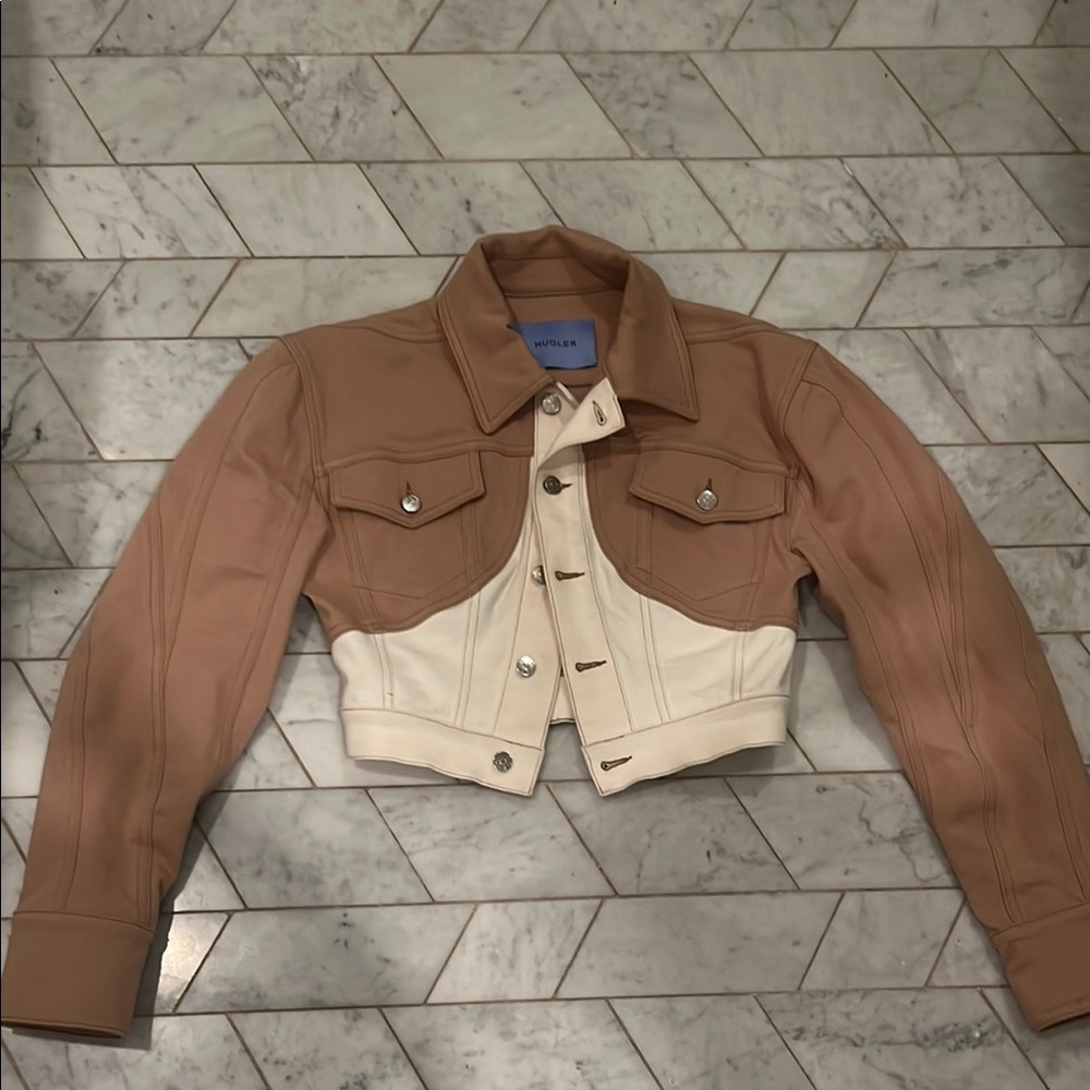 Mugler Two-Tone Tan and Cream Women's Jacket